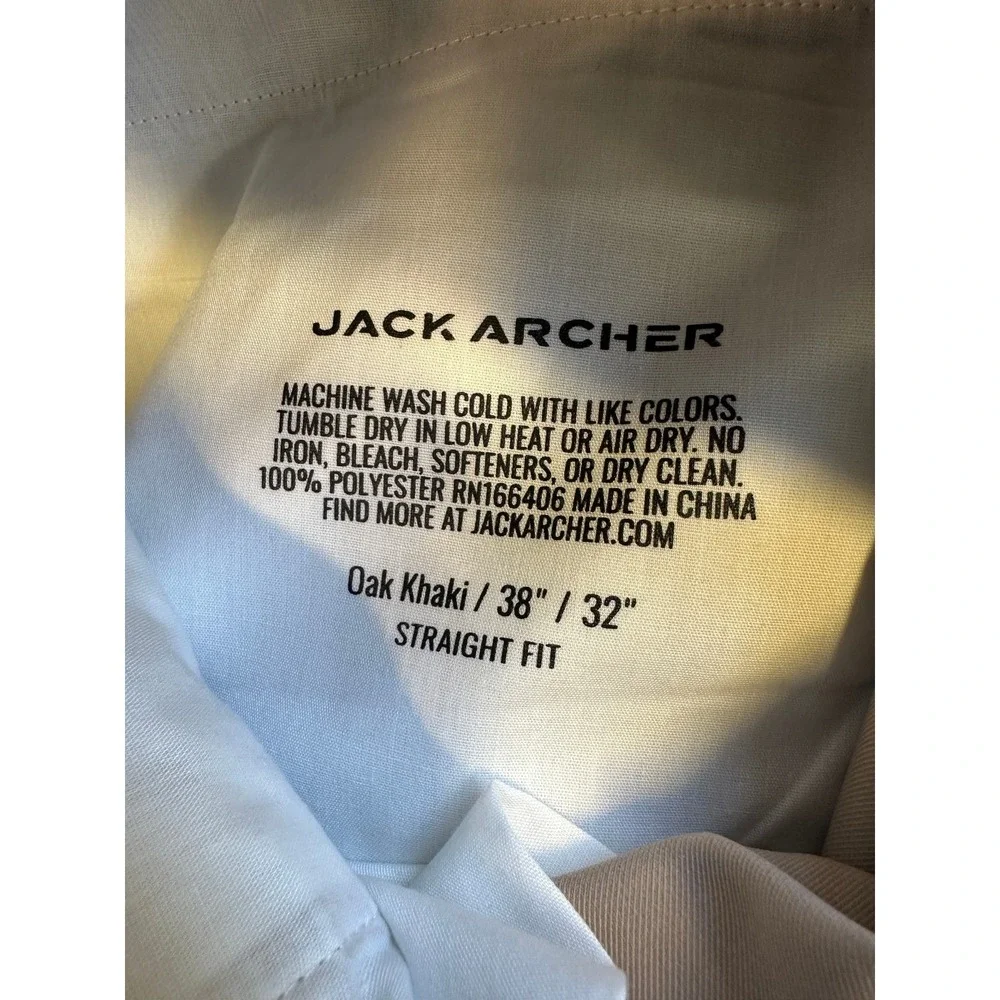 Jack Archer Jetsetter Tech Pants 38 x 32 Oak Khaki Straight Fit Performance Golf - Picture 6 of 11